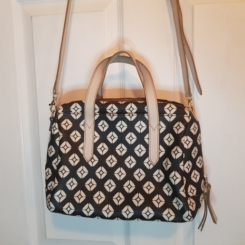 Fossil Leather Diamond Pattern Satchel Bag